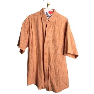 Bill Blass | Orange short sleeve button down plaid shirt •